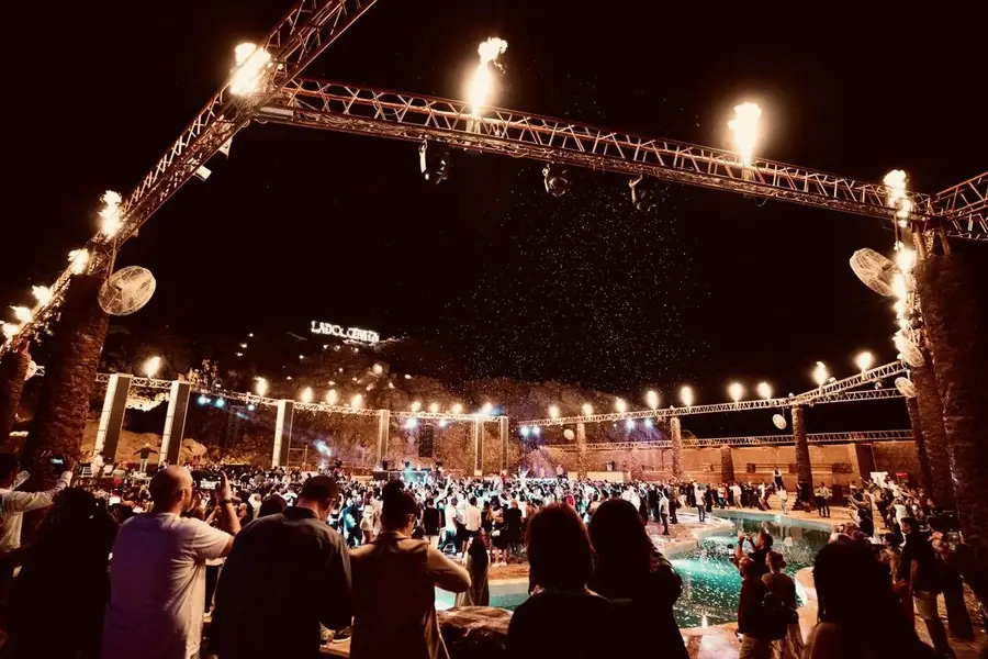 The open-air floor lit up at Dolce Vita, Wadi El Khroom.