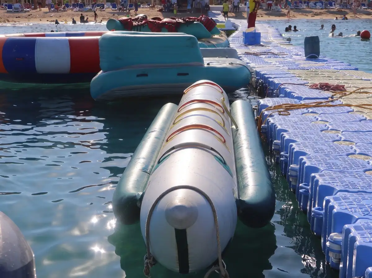 Close-up of a banana boat's nose at the pontoon